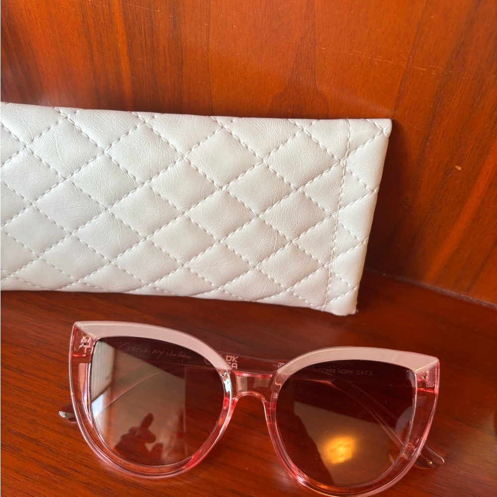 Sam Edelman Pink Sunglasses with Quilted White Case
